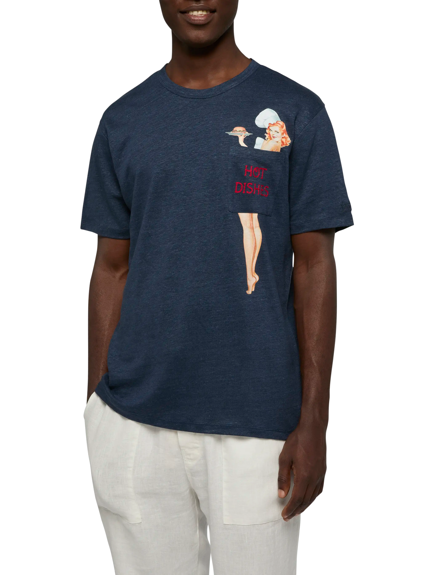 Linen jersey t-shirt Ecstasea with printed and embroidered pocket
