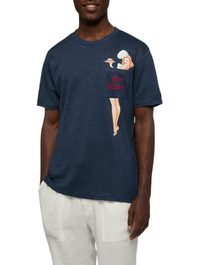 Linen jersey t-shirt Ecstasea with printed and embroidered pocket