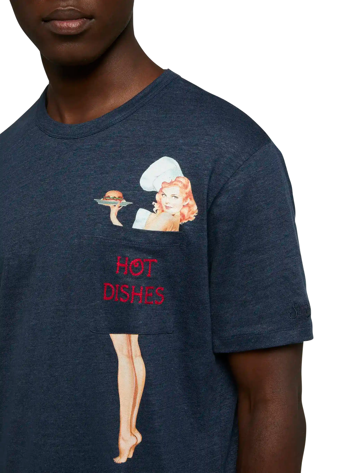 Linen jersey t-shirt Ecstasea with printed and embroidered pocket