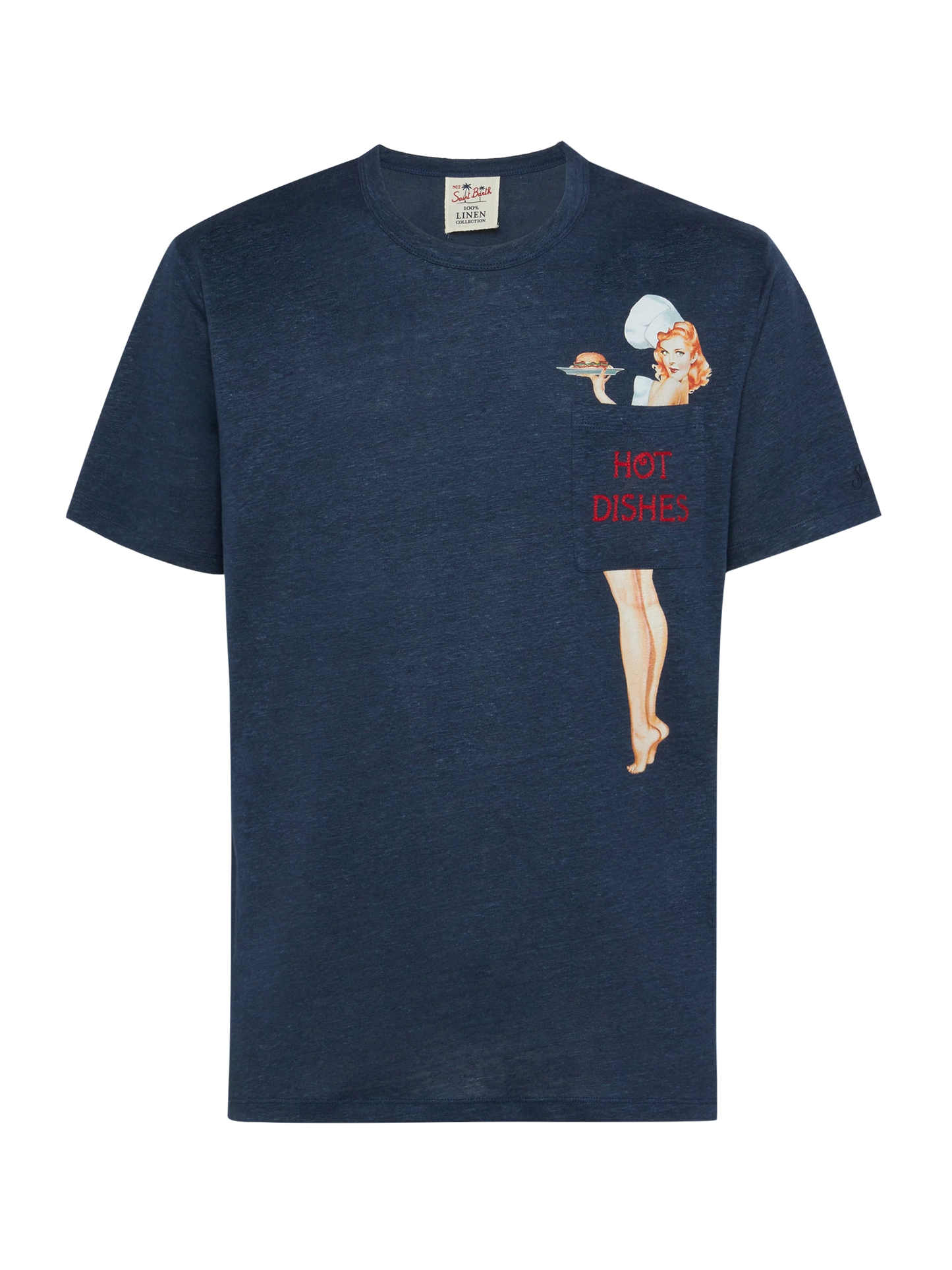 Linen jersey t-shirt Ecstasea with printed and embroidered pocket