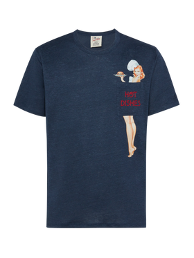 Linen jersey t-shirt Ecstasea with printed and embroidered pocket