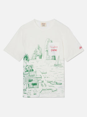 Herren-T-Shirt aus Leinenjersey Ecstasea mit platziertem Capri-Aufdruck und gestickter Tasche