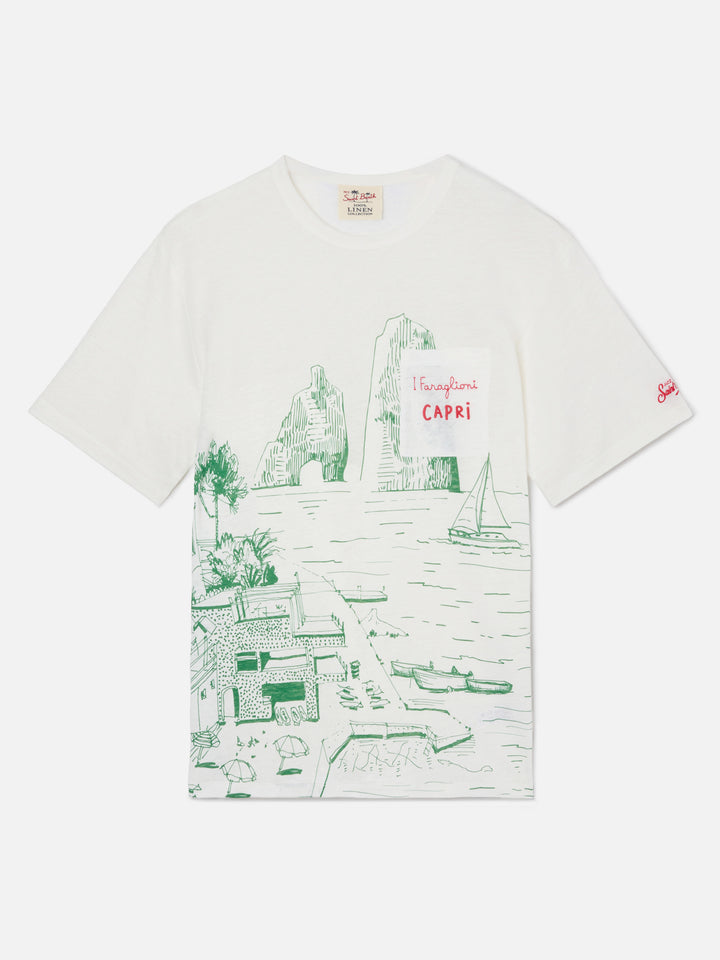 Ecstasea linen jersey t-shirt with Capri print