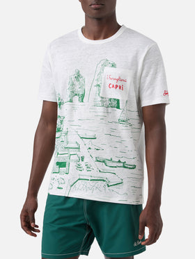 Herren-T-Shirt aus Leinenjersey Ecstasea mit platziertem Capri-Aufdruck und gestickter Tasche