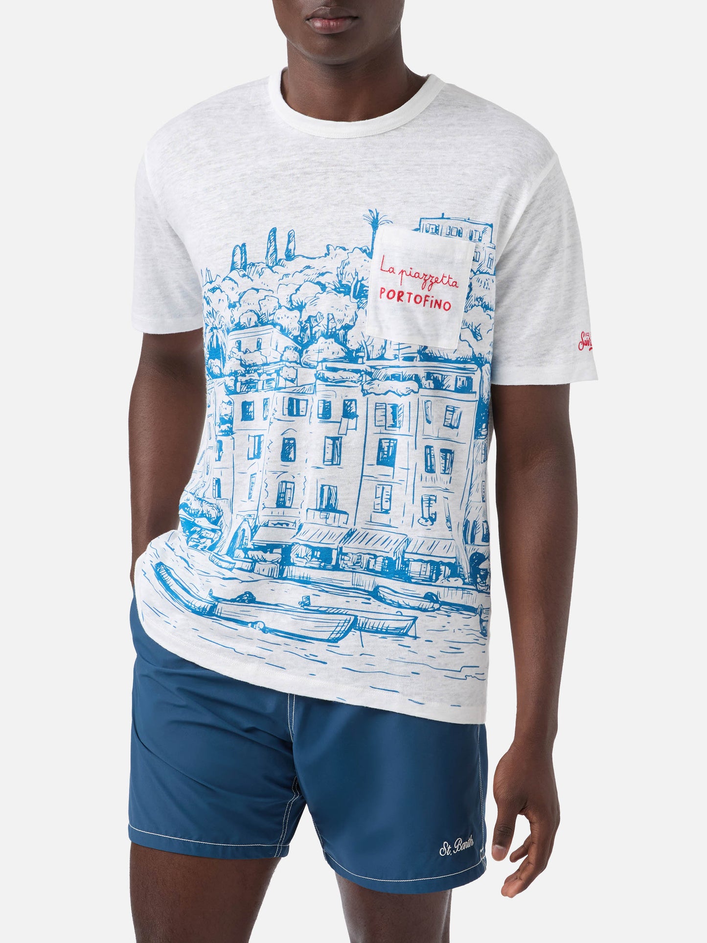 T-shirt en jersey de lin Ecstasea avec imprimé Portofino 