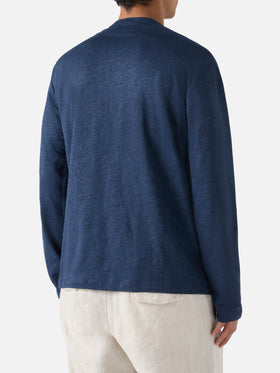 Marineblaues Leinenjersey-T-Shirt Ecstasea für Herren mit Tasche