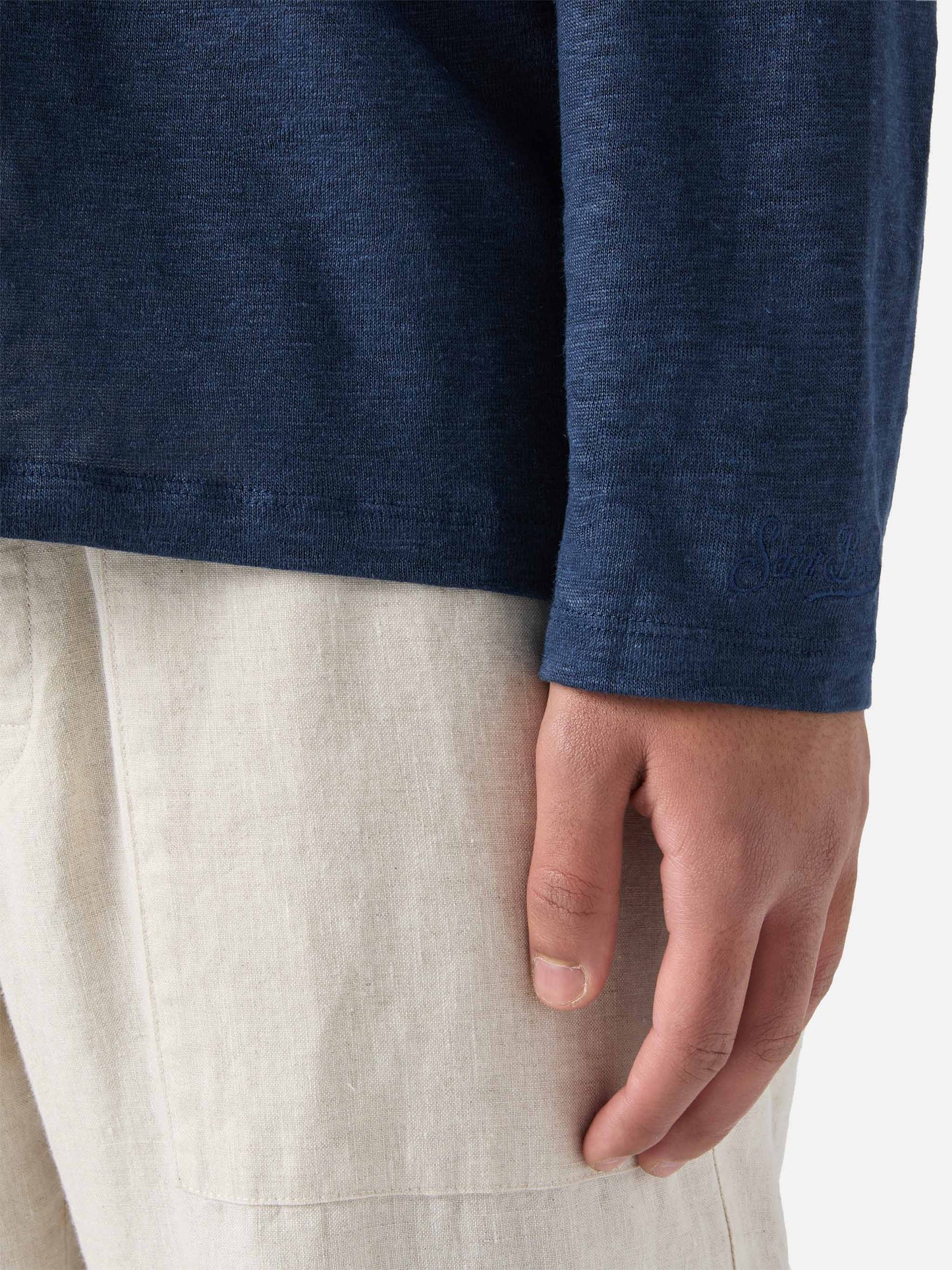 Marineblaues Leinenjersey-T-Shirt Ecstasea für Herren mit Tasche