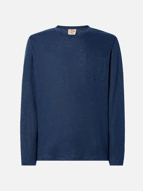 Marineblaues Leinenjersey-T-Shirt Ecstasea für Herren mit Tasche