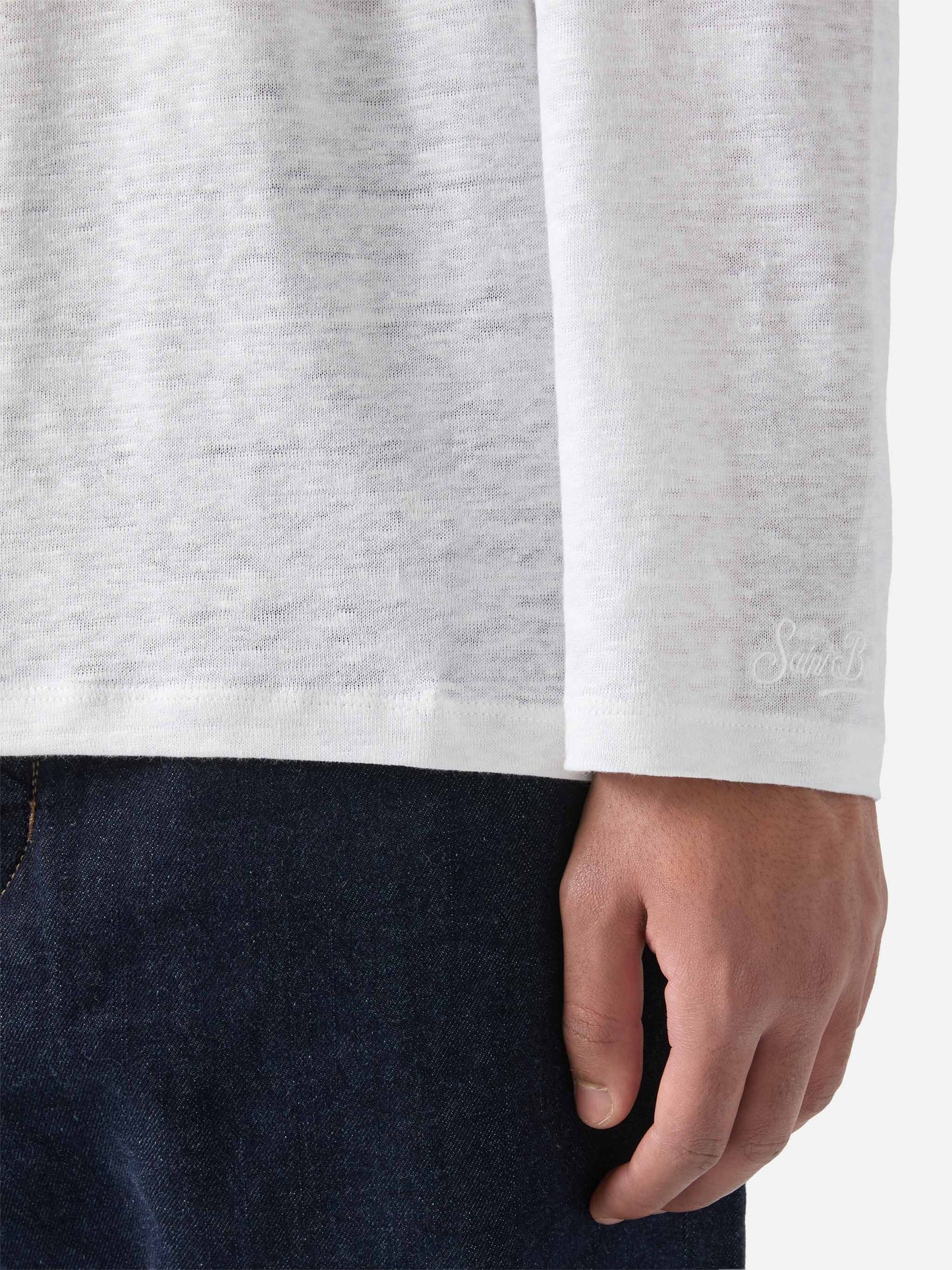 T-shirt da uomo in jersey di lino bianca navy Ecstasea con taschino