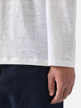 T-shirt da uomo in jersey di lino bianca navy Ecstasea con taschino