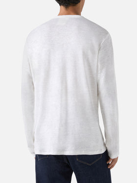 Weißes Herren-T-Shirt aus Leinenjersey mit Ecstasea-Motiv und Tasche