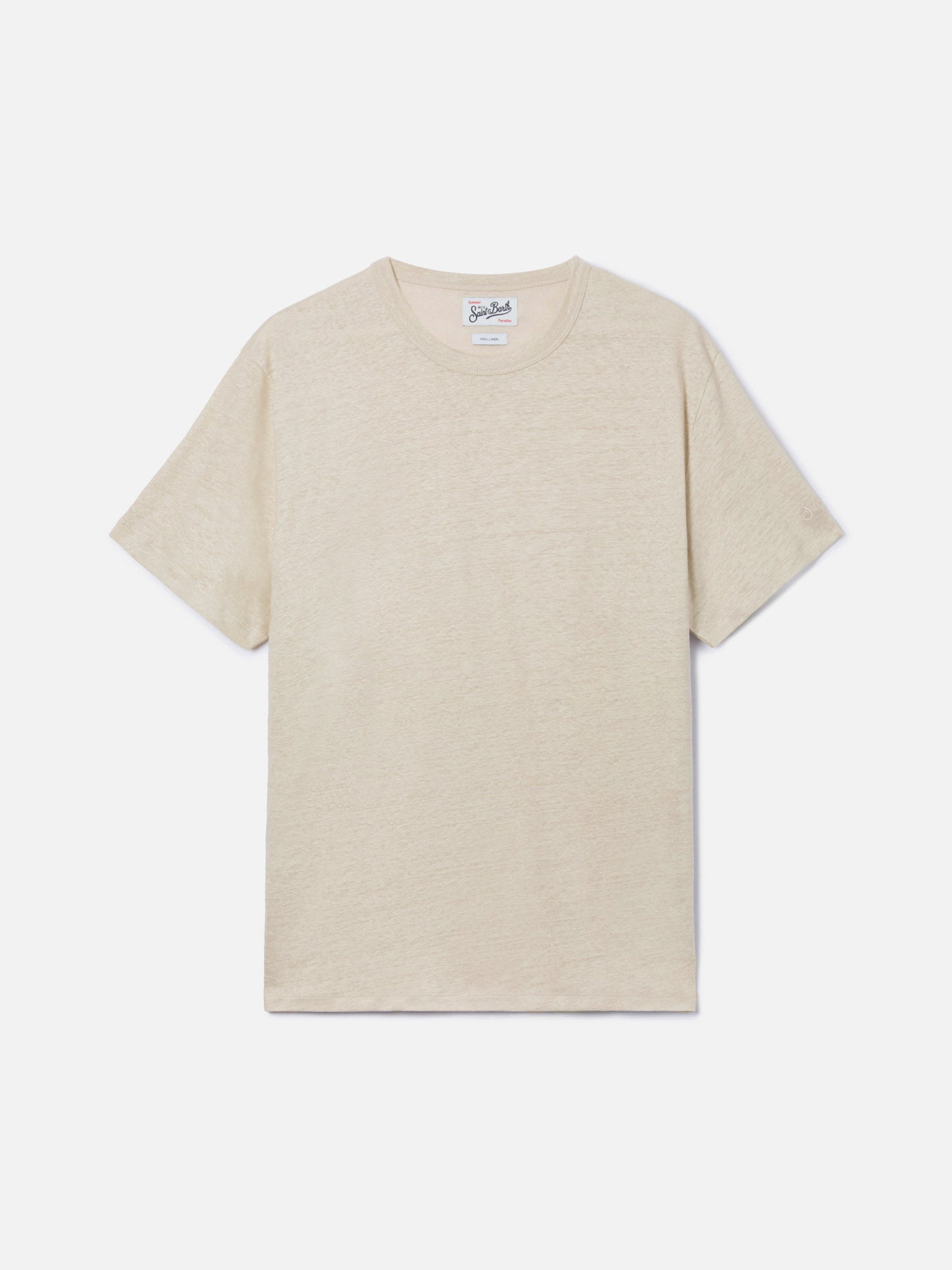 Cream Ecstasea pure linen t-shirt with logo embroidery