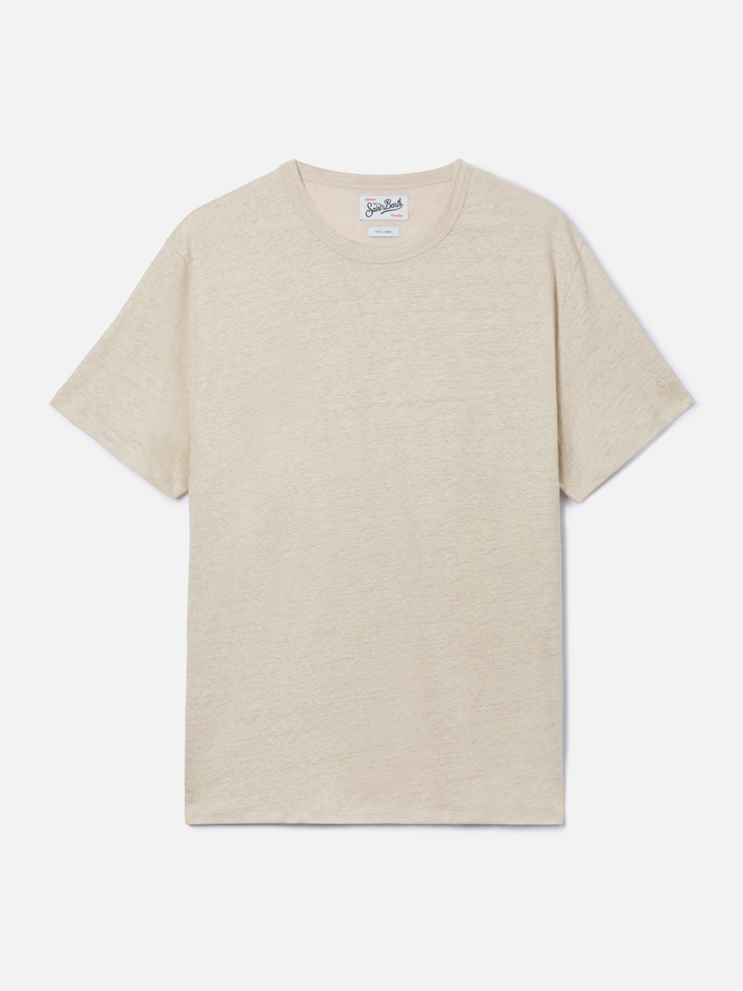 Cream Ecstasea pure linen t-shirt with logo embroidery