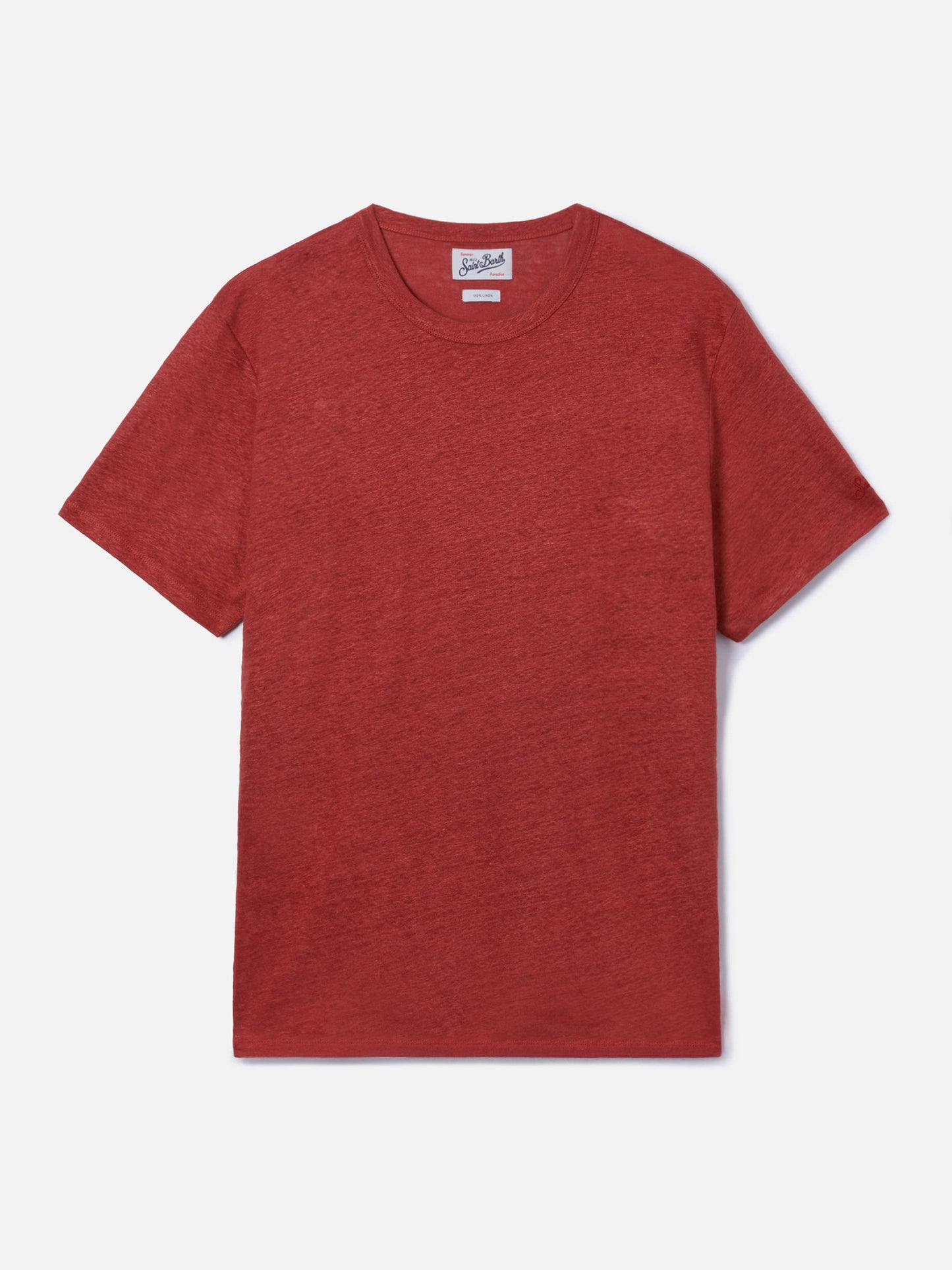 Red Ecstasea pure linen t-shirt with logo embroidery