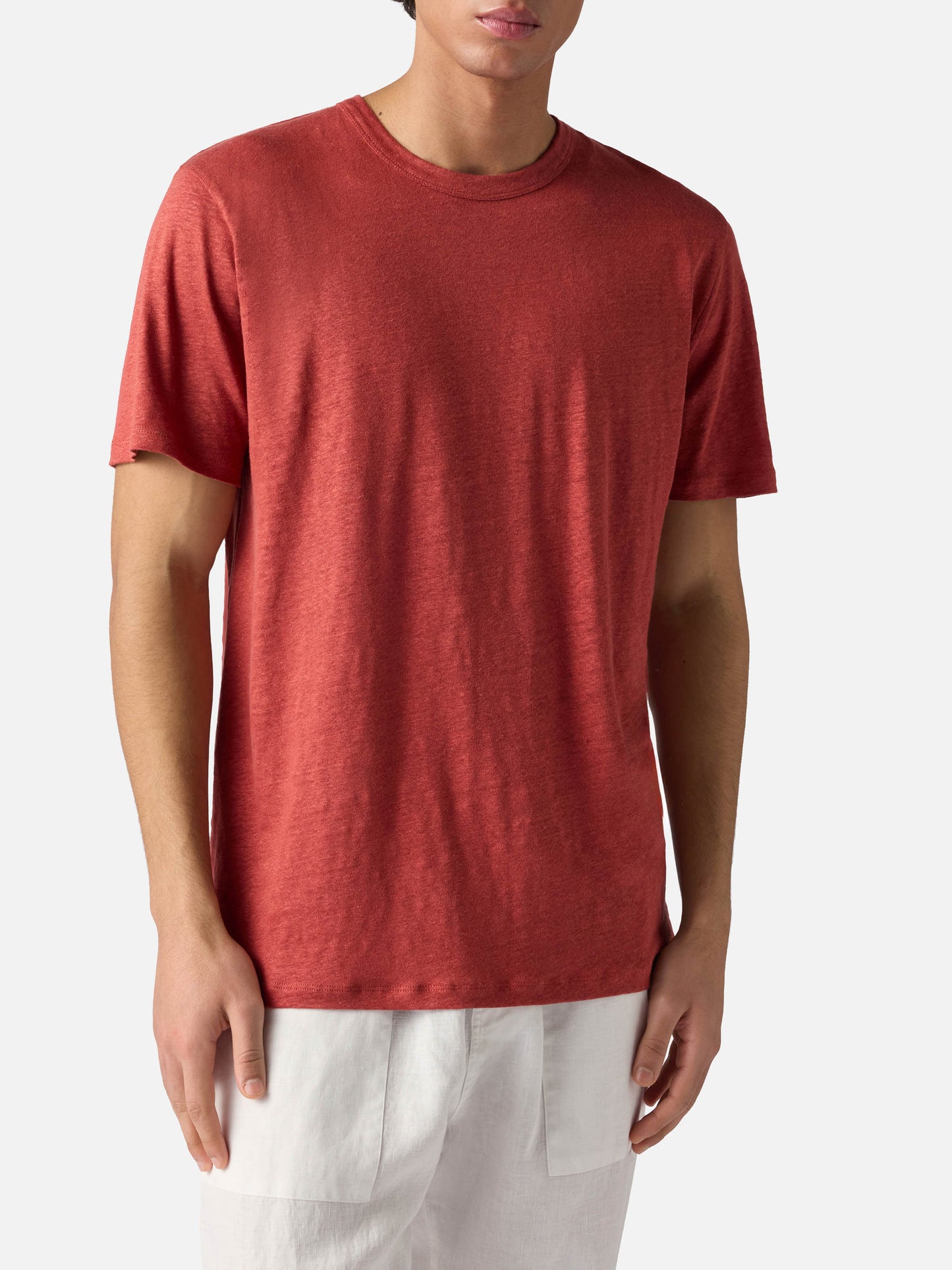 Red Ecstasea pure linen t-shirt with logo embroidery