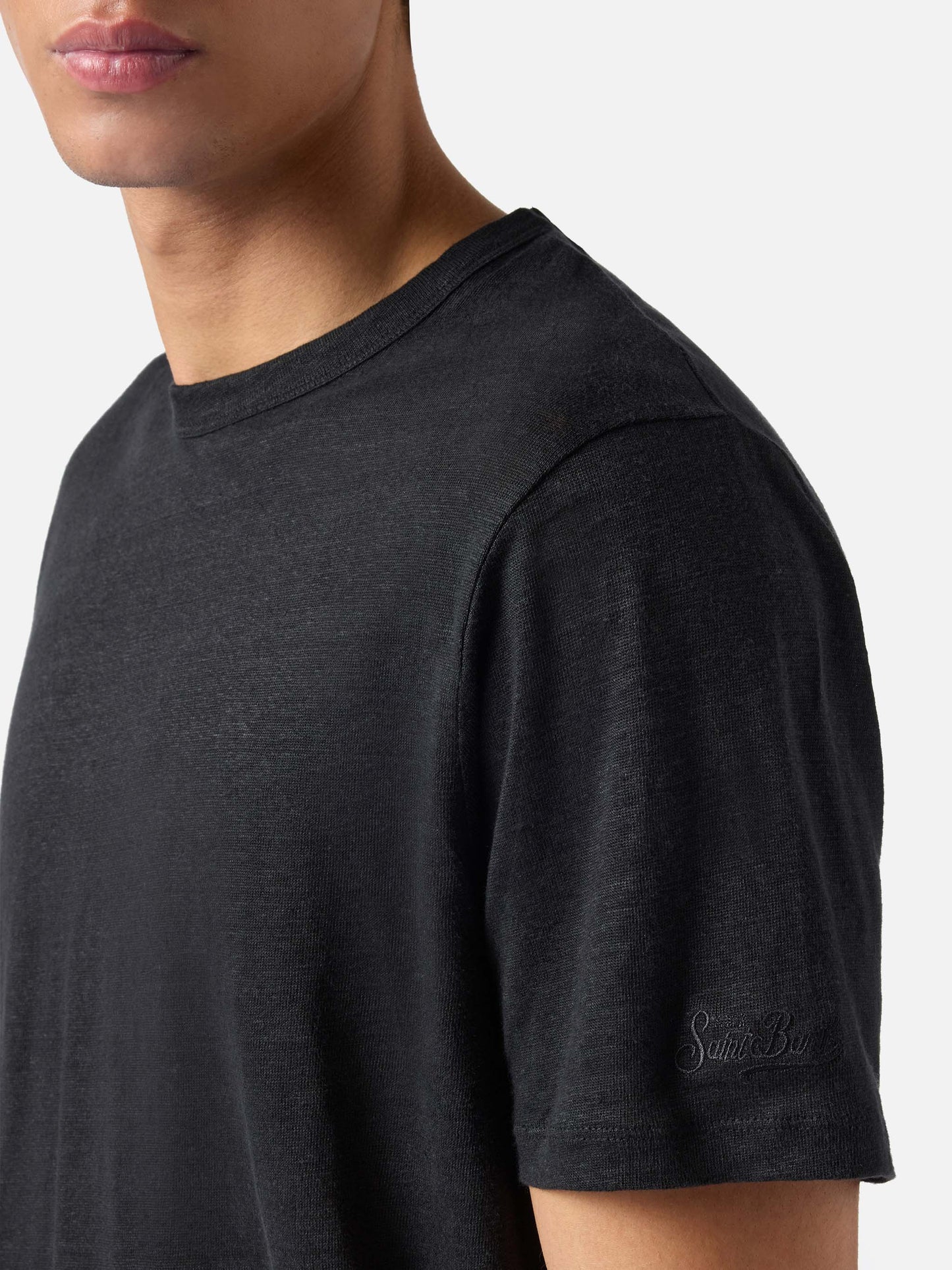 Black Ecstasea pure linen t-shirt with logo embroidery