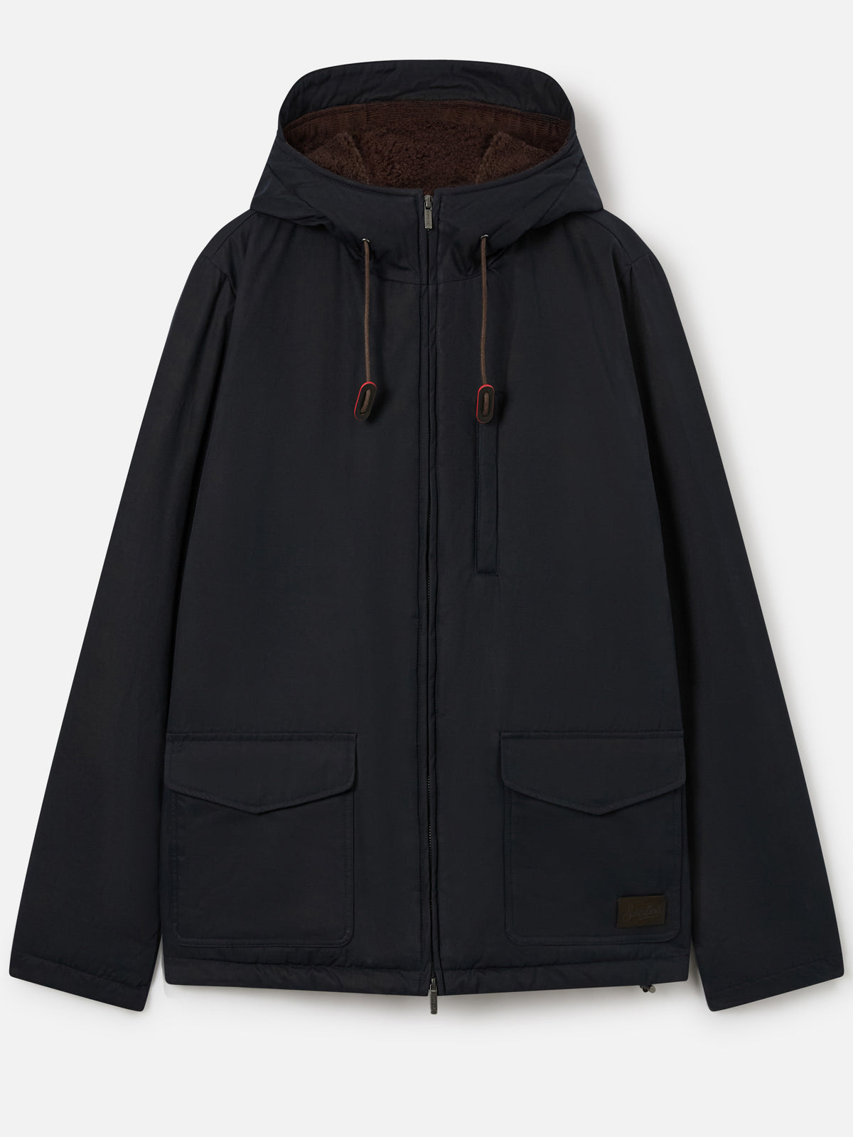 Marineblaue blue Edgar Kapuzenjacke in Waxed-Optik mit Teddyfutter 