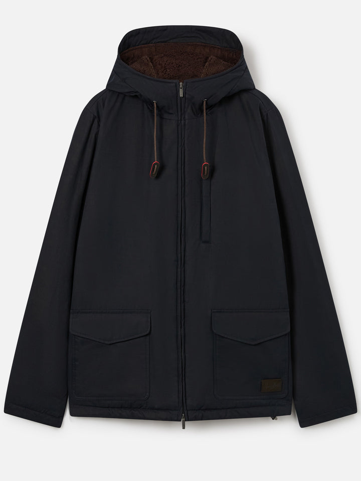 Veste à capuche cirée Edgar Navy blue avec doublure teddy 