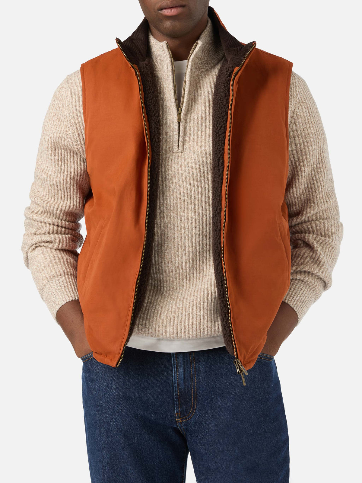 Gilet Edgar arancione scuro cerato con fodera in teddy