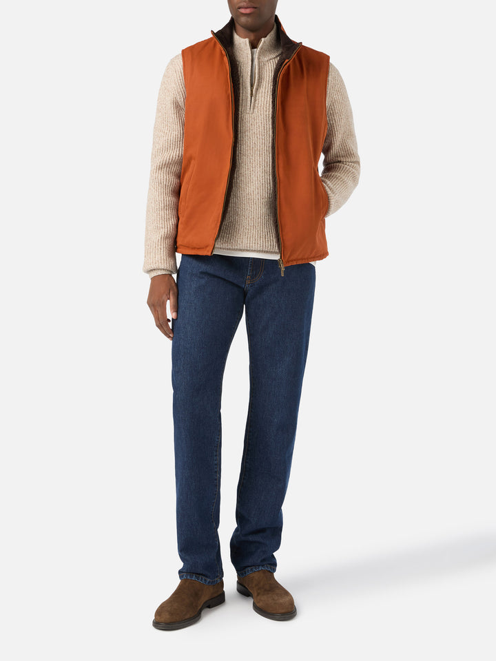 Orange Edgar waxed vest with teddy lining