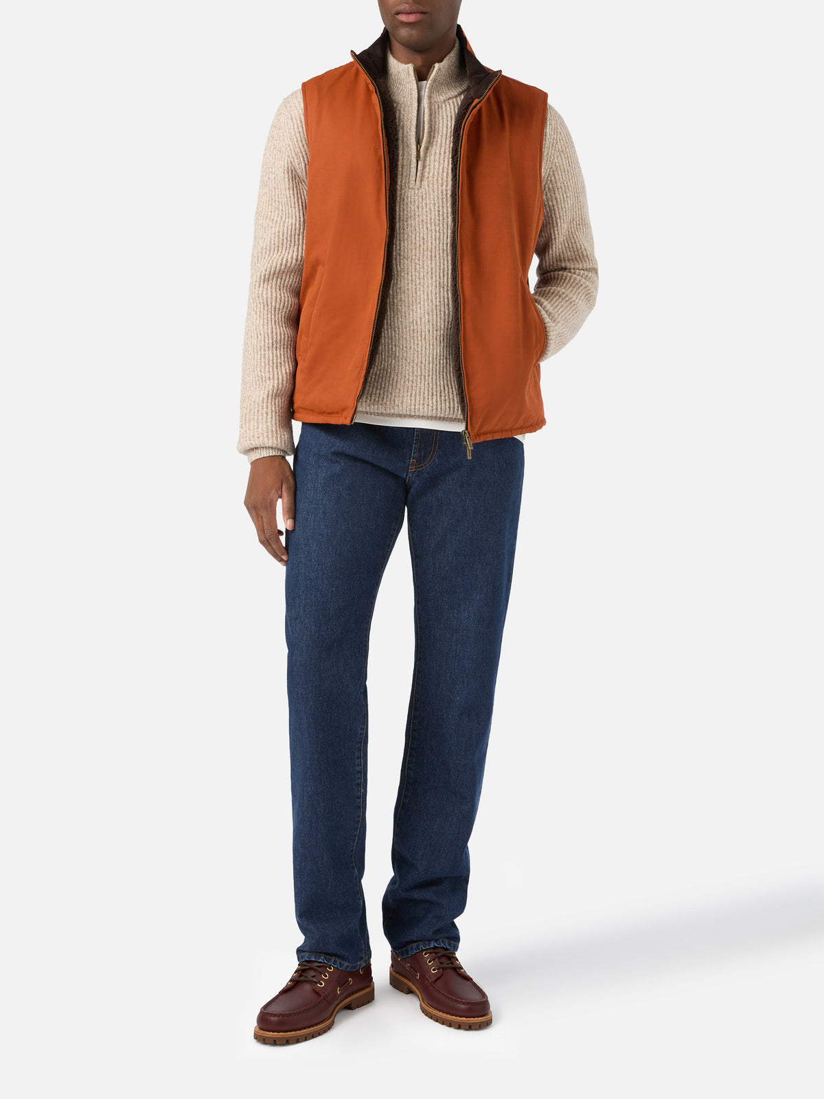 Gilet arancione scuro cerato Edgar con fodera in teddy