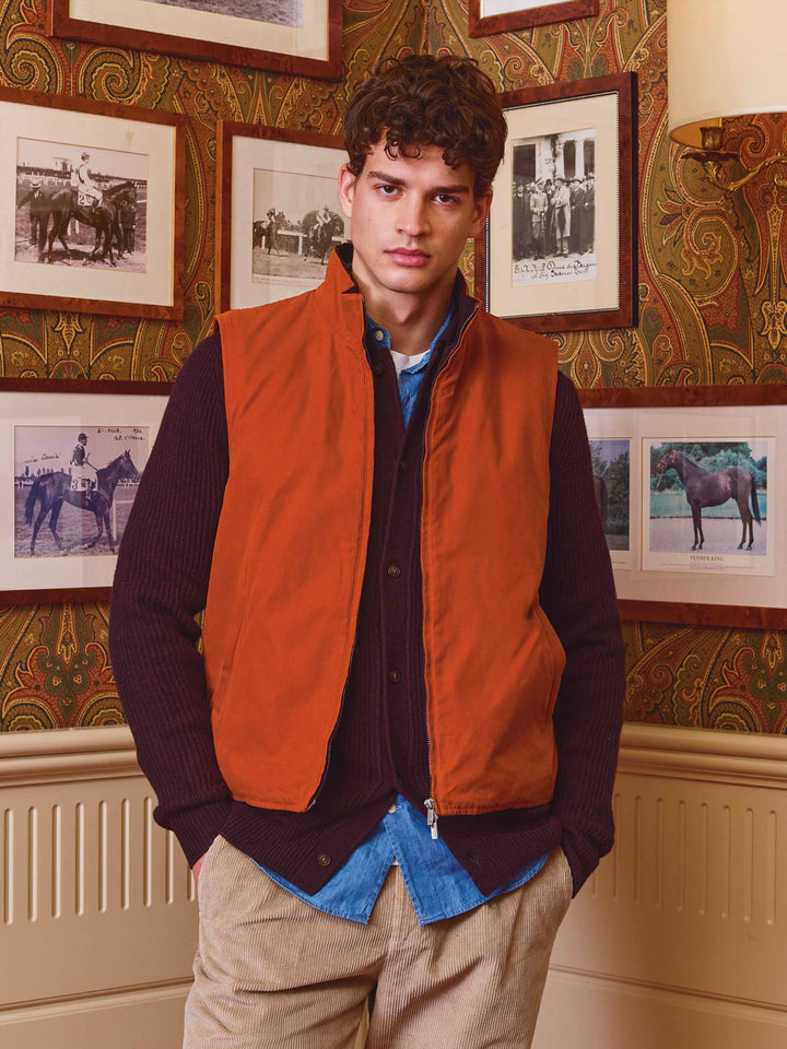 Gilet Edgar orange ciré avec doublure teddy 