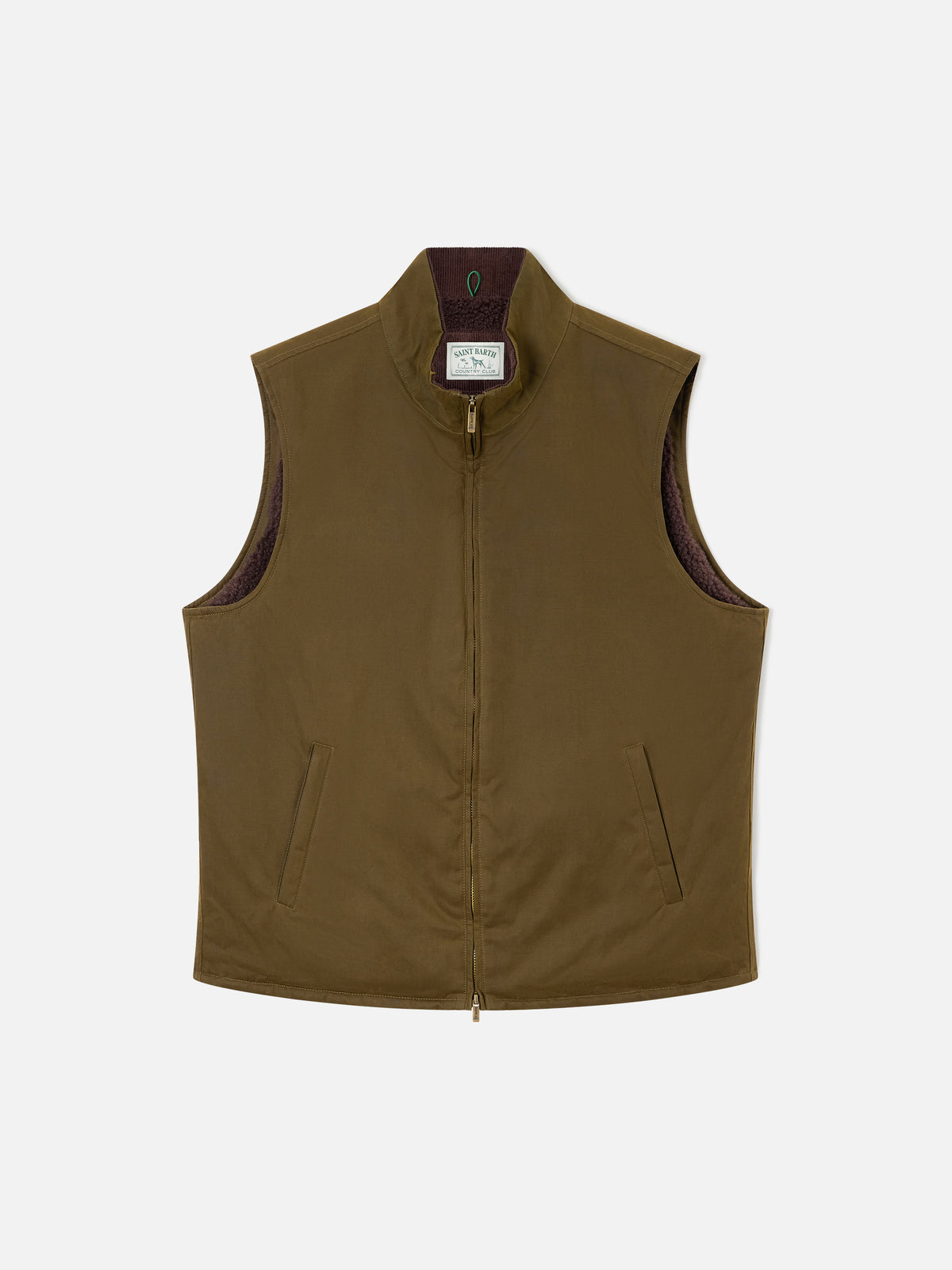 Gilet Edgar verde cerato con fodera in teddy