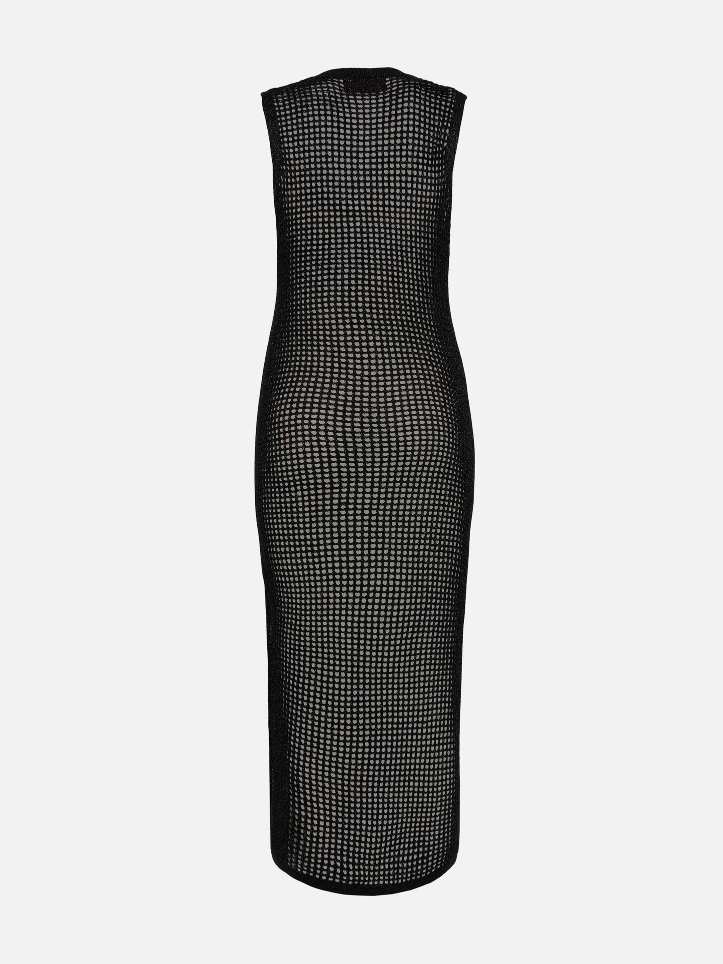 Eileen langes schwarzes Häkelkleid aus Lurex-Netzstoff