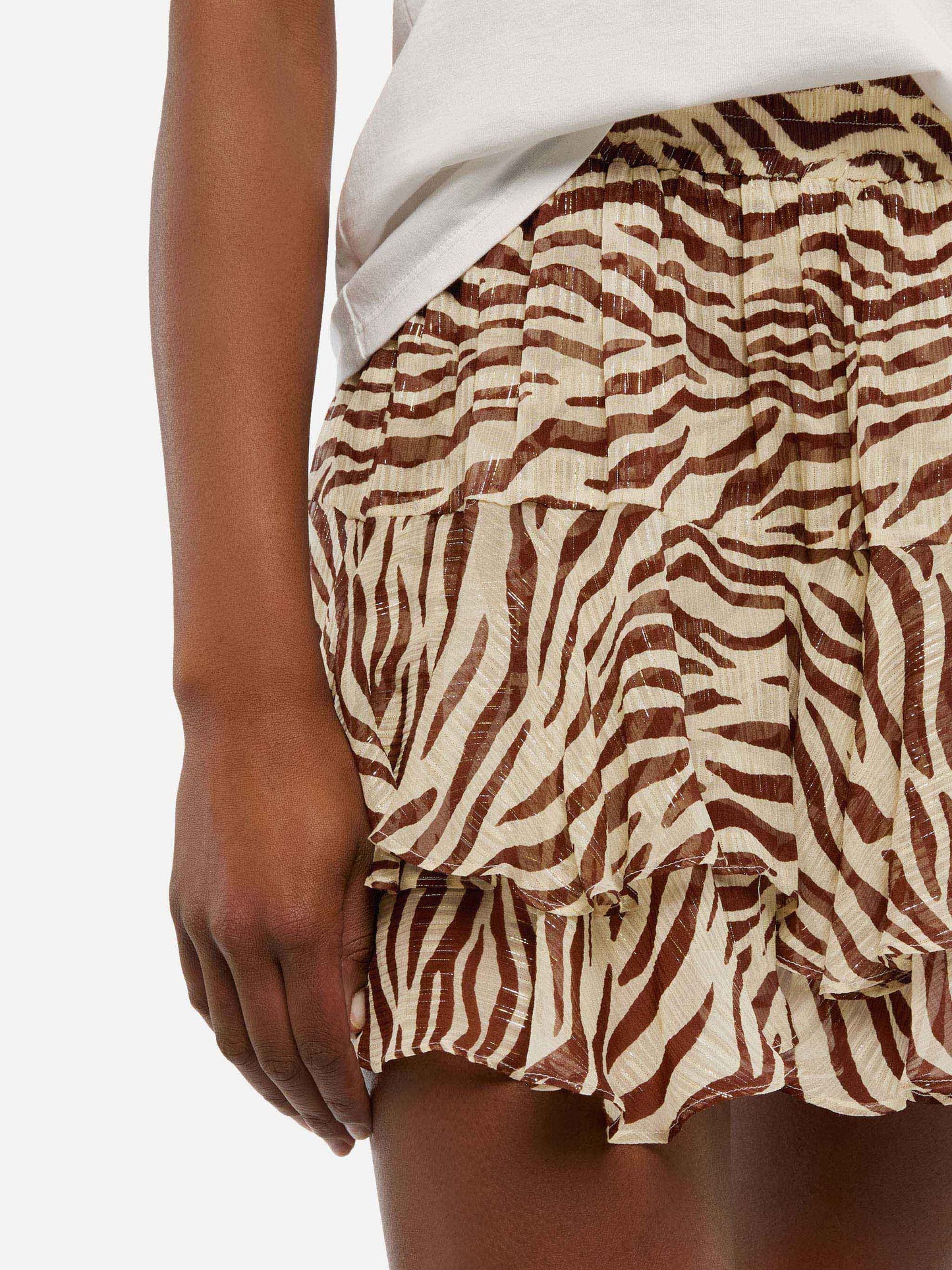 Eivissa mini gonna in voile di seta lurex con stampa animalier
