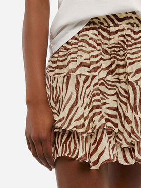Eivissa mini gonna in voile di seta lurex con stampa animalier