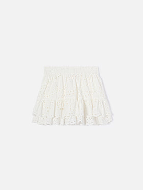 Evissa Jr cotton broderie skirt with double ruffle