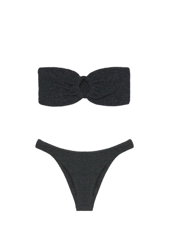 Klassische schwarze Badehose aus Crinkle-Lurex „Elise“ – klassisches schwarzes Bralette-Oberteil aus Crinkle-Lurex „Naima“