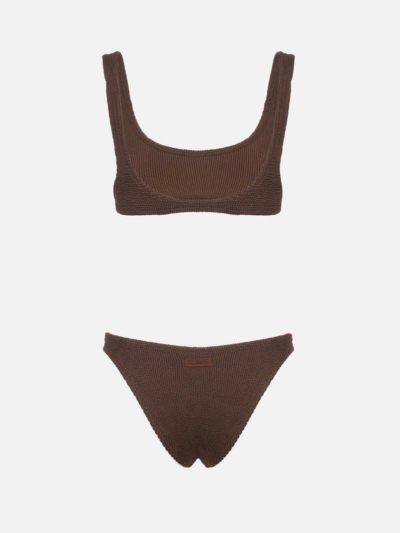 Brauner Crinkle-Bralette-Bikini für Damen Naima Elise