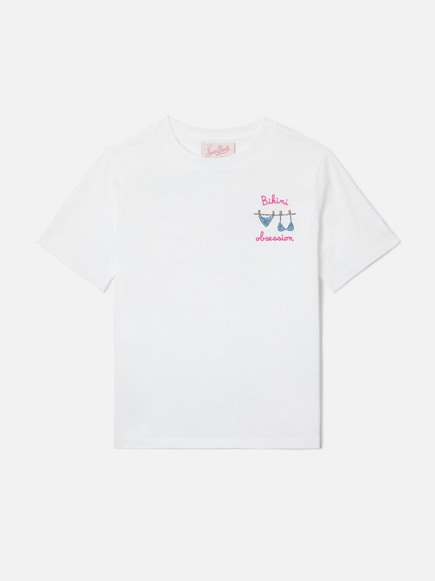 T-shirt Elly bianca con ricamino Bikini Obsession e strass
