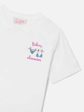 T-shirt Elly bianca con ricamino Bikini Obsession e strass