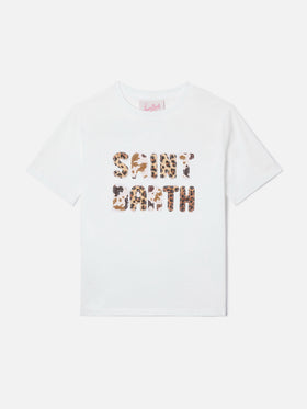 T-shirt Elly bianca con patch logo animalier applicata