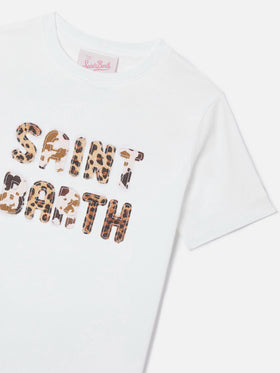 T-shirt Elly bianca con patch logo animalier applicata