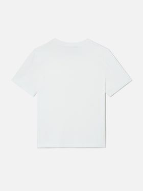 Elly T-Shirt aus weißer Baumwolle mit Leopardenprint und „Tutta la mamma“-Stickerei 