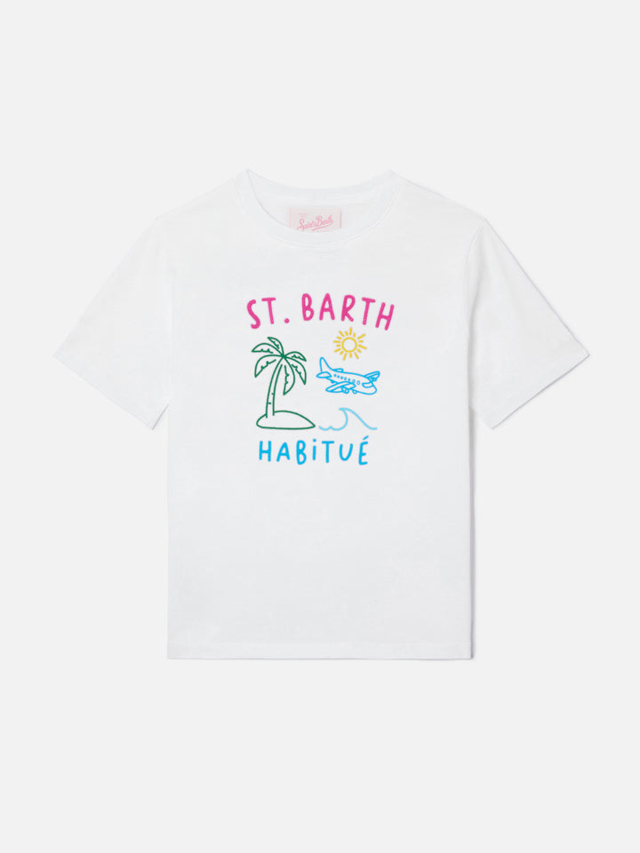 Portland Jr t-shirt with Habitué embroidery on front and back
