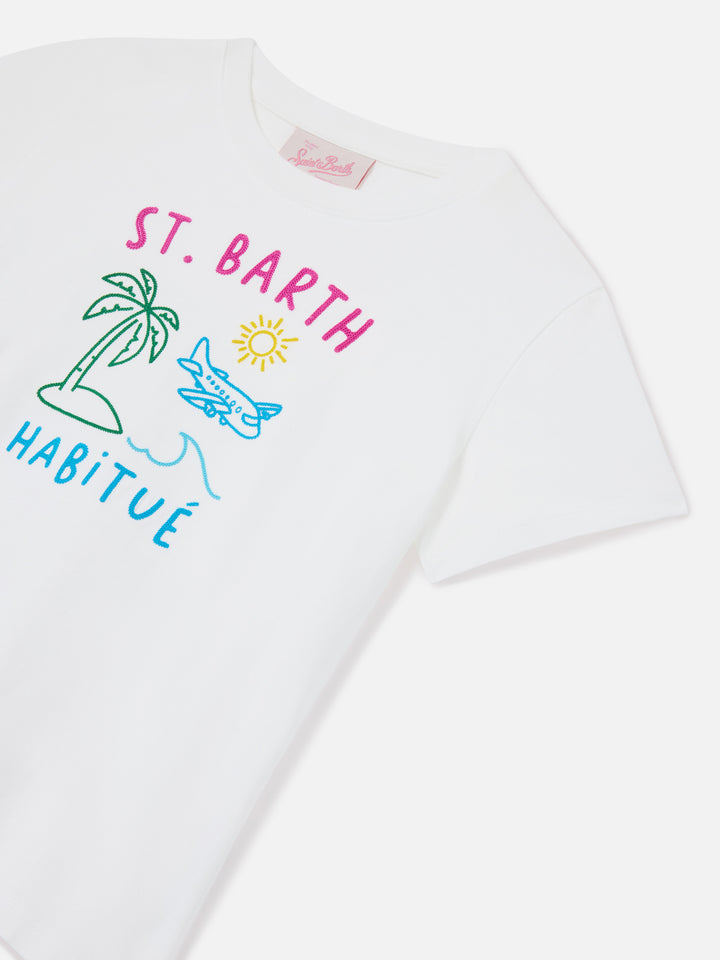 Portland Jr t-shirt with Habitué embroidery on front and back