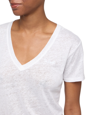Weißes T-Shirt mit V-Ausschnitt aus Leinenjersey Eloise