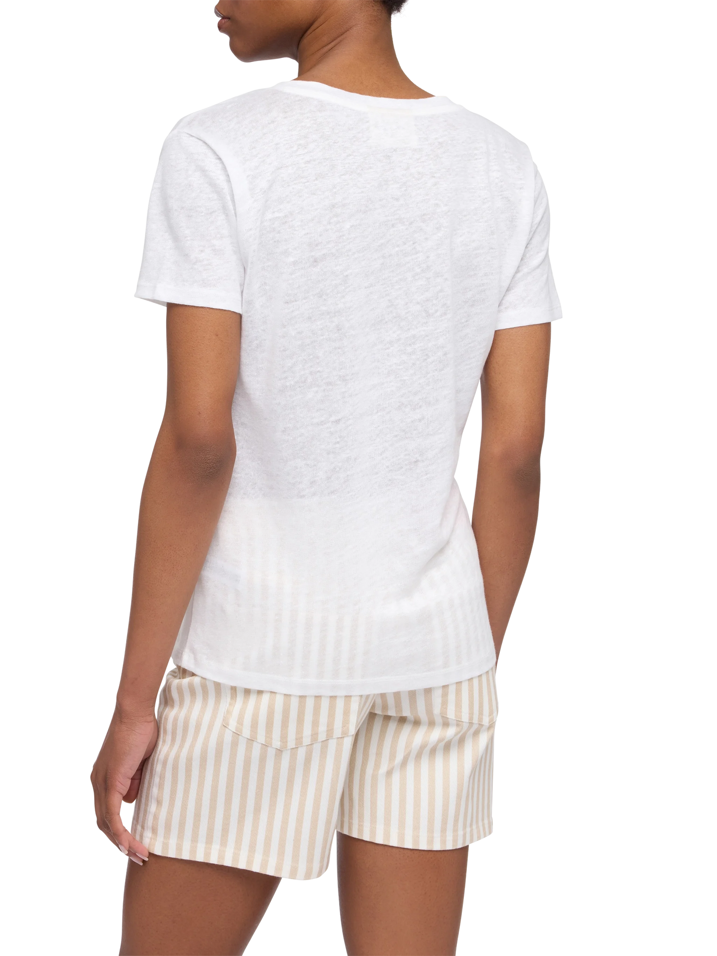 Weißes T-Shirt mit V-Ausschnitt aus Leinenjersey Eloise