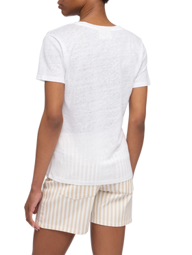 Weißes T-Shirt mit V-Ausschnitt aus Leinenjersey Eloise