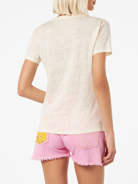 Linen jersey off-white V-neck t-shirt Eloise - MC2 Saint Barth