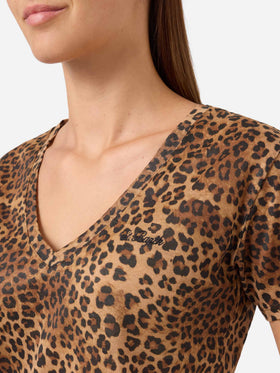 Camiseta de lino con estampado de leopardo Eloise y bordado con logo 