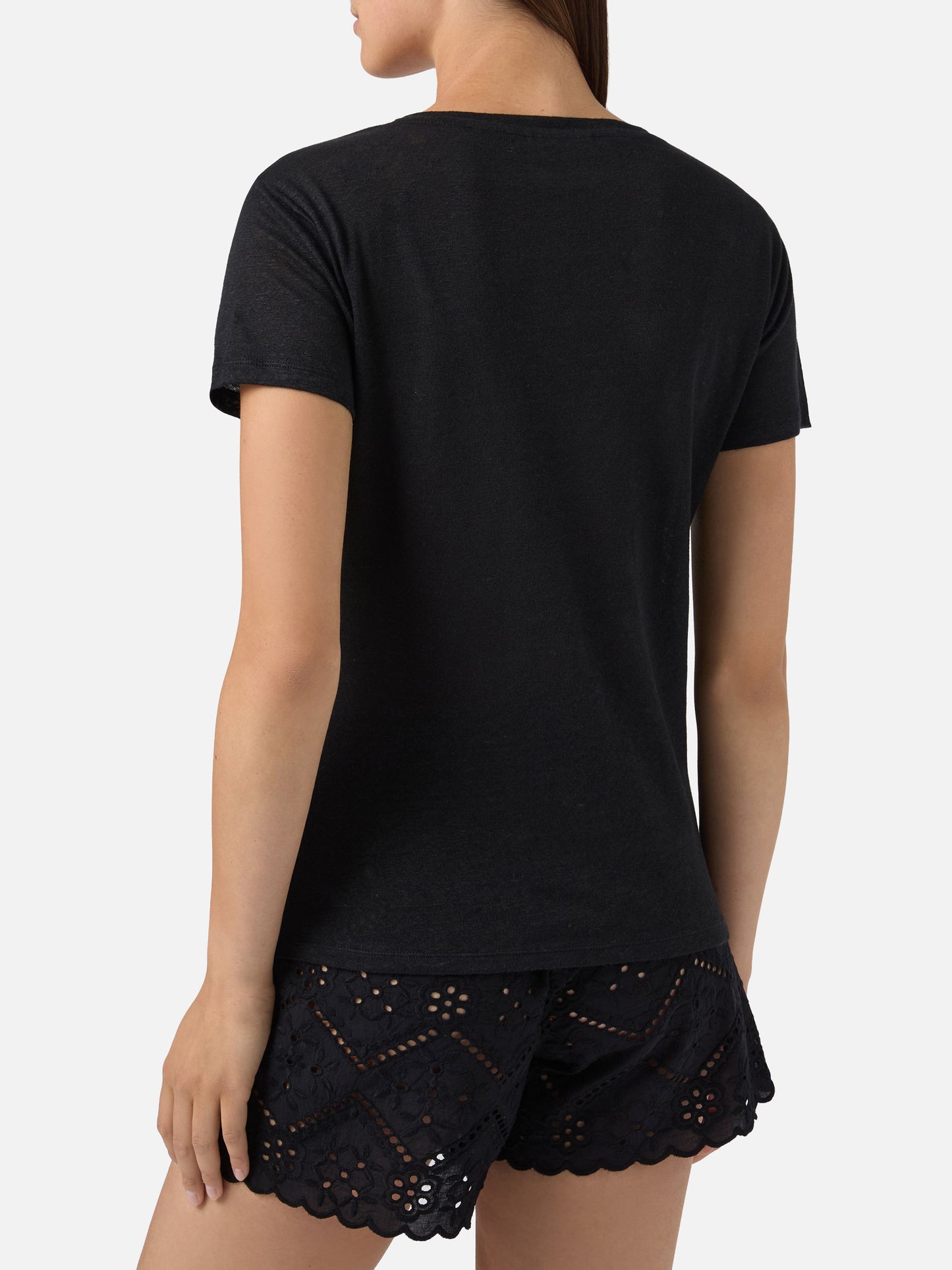 T-shirt Eloise in lino nero con logo ricamato