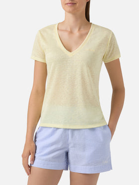 T-shirt Eloise in lino giallo con logo ricamato