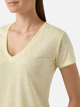 T-shirt Eloise in lino giallo con logo ricamato