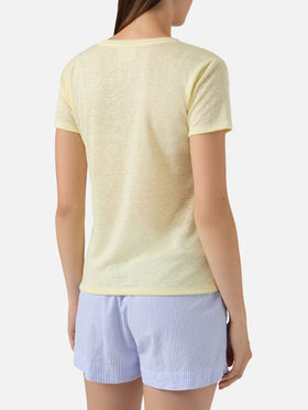 T-shirt Eloise in lino giallo con logo ricamato