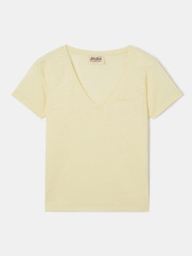 T-shirt Eloise in lino giallo con logo ricamato